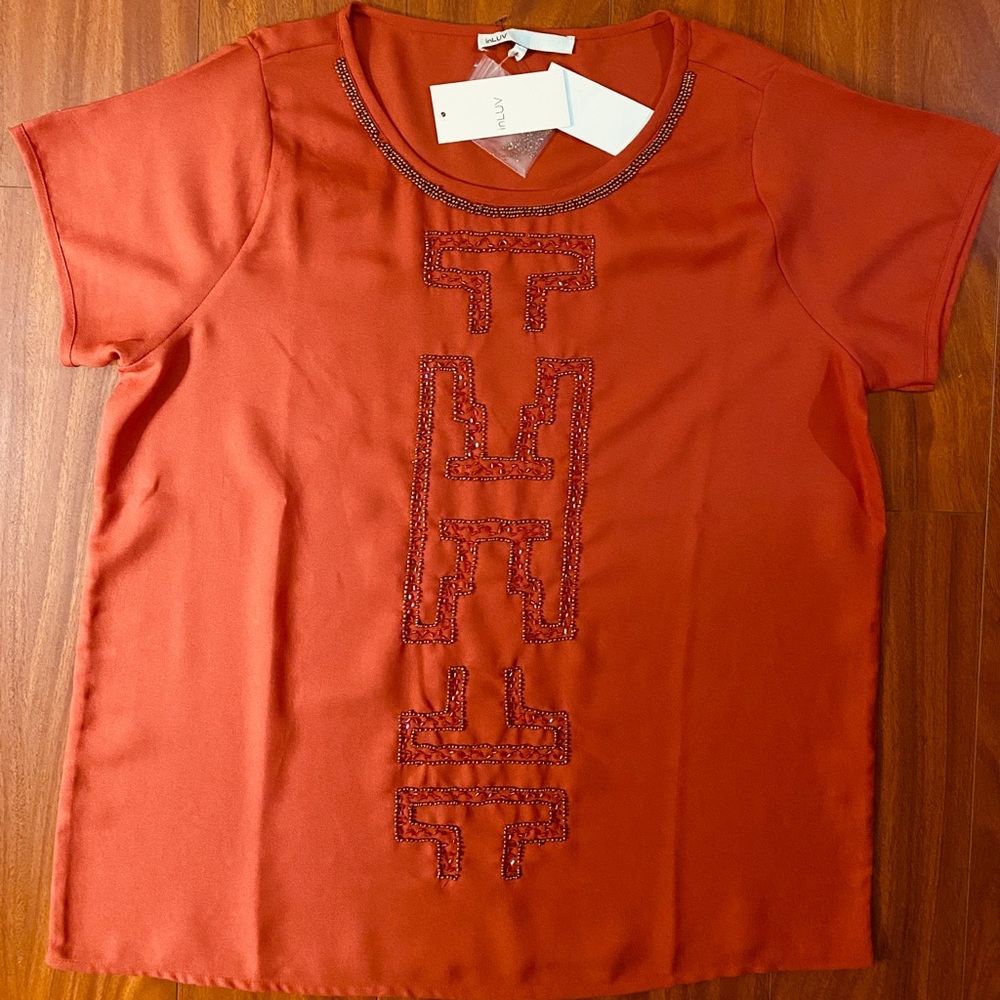 🍊Spiced coral orange beaded top NWT🍊